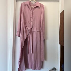 TIBI VISCOSE TWILL SHIRTDRESS PINK MIDIWRAP